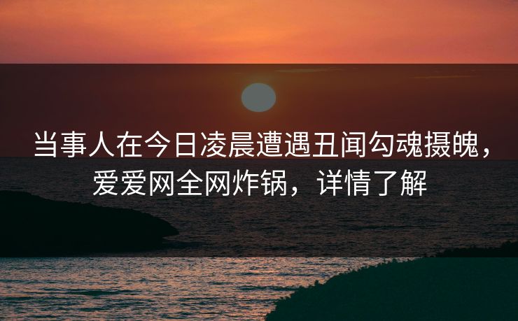 当事人在今日凌晨遭遇丑闻勾魂摄魄，爱爱网全网炸锅，详情了解